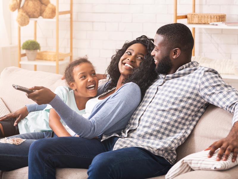family relaxing at home